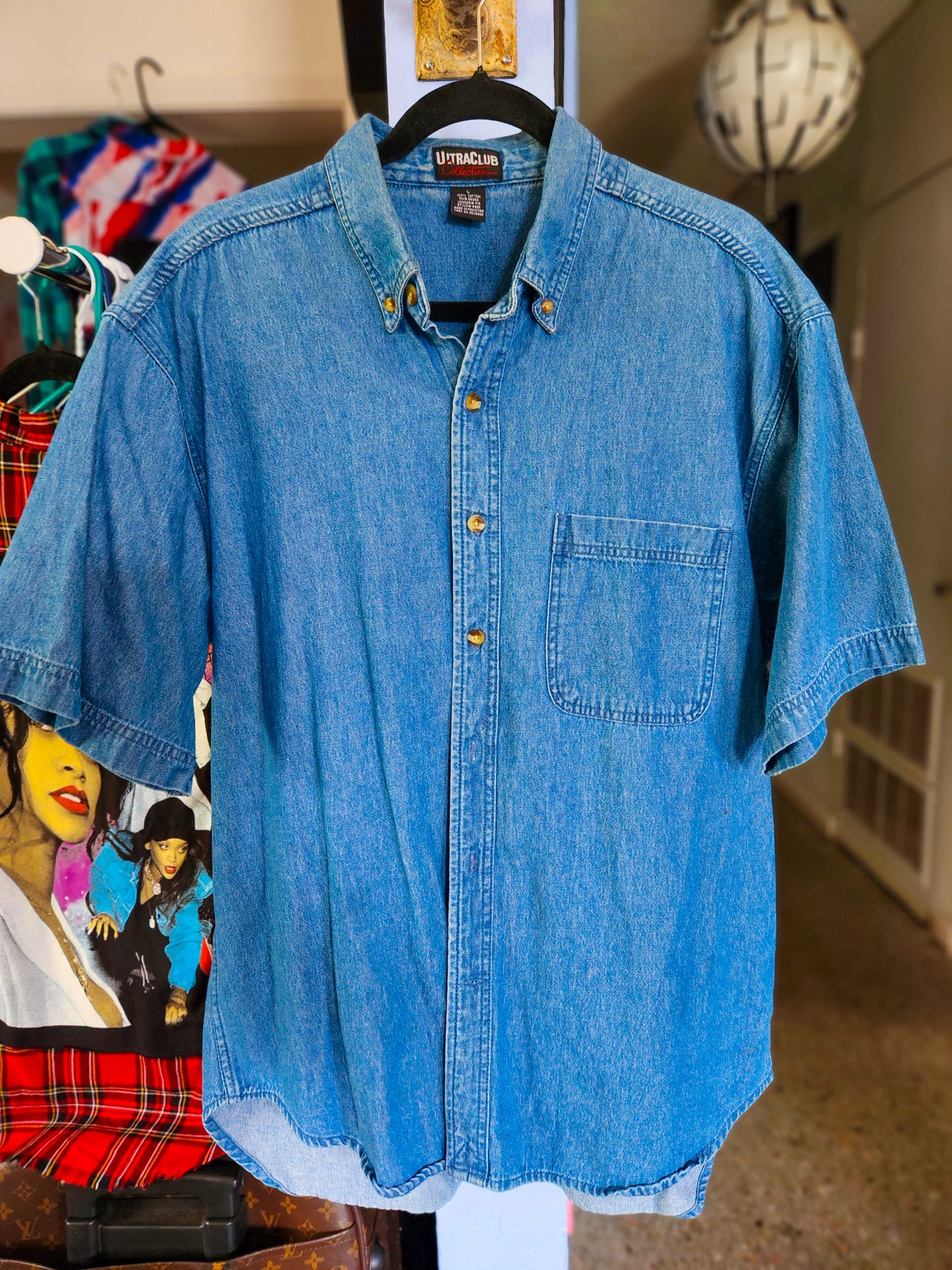 Like, Sooooo Metal Short Sleeve Denim Button Up