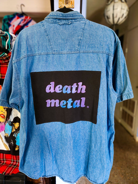 Like, Sooooo Metal Short Sleeve Denim Button Up