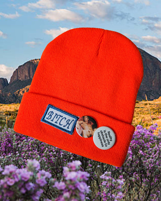 B!tch Plz Beanie in Solar Orange